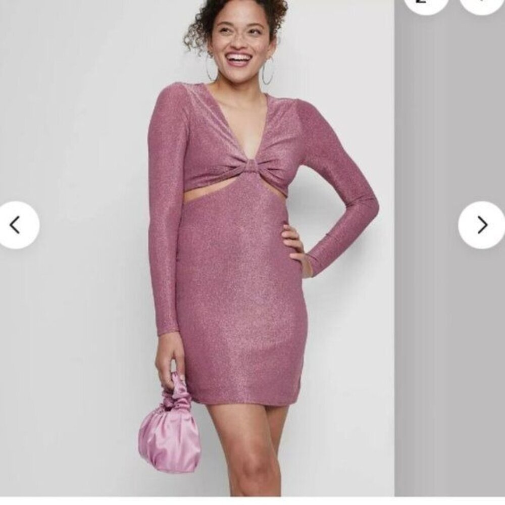 Wild Fable Womens Pink Metallic Bodycon Dress Long Sleeve Cutout Party